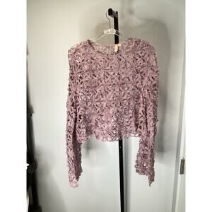 Willow & Root Flower Lace Top Dusty Rose/Purple Cropped Pullover Size XS - Used